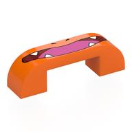 Lego Brick Curved Double 1 x 4 with 1 x 2 x 2/3 Cutout with Dark Red Mouth, White Fangs, Dark Pink Tongue Print / Orange