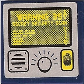 Lego Tile 2 x 2 with Yellow Screen, 'SECRET SECURITY SCAN', and Fingerprint Scanner Pattern (Sticker) - Set 8969