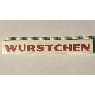 Lego Brick 1 x 8 with 'Würstchen' ('Wurstchen') Thick Red Print