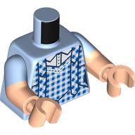 Lego Torso, Dual Molded Arms, Blue Plaid Dress, Straps, White Shirt Print, Bright Light Blue Sleeves Pattern, Light Nougat Arms and Hands / Bright Light Blue