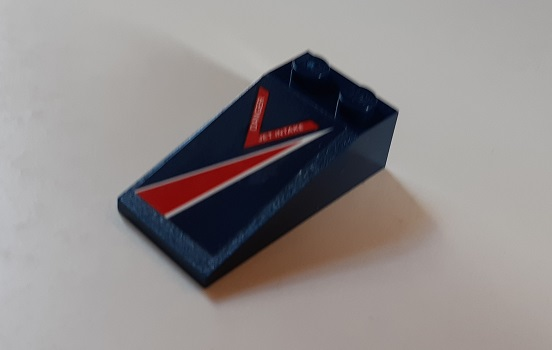 Lego Slope 18 4 x 2 with Red Lightning and 'Danger Jet Intake' Pattern Model Right Side (Sticker) - Set 60177 / Dark Blue