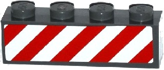 Lego Brick 1 x 4 with Red and White Danger Stripes (White Corners) Pattern on One Side (Sticker) - Set 60080 / Dark Bluish Gray