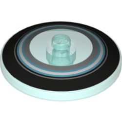 Lego Dish 4 x 4 Inverted [Radar] with Black, Light Blue, and Metallic Silver Circles Print / Trans-Light Blue