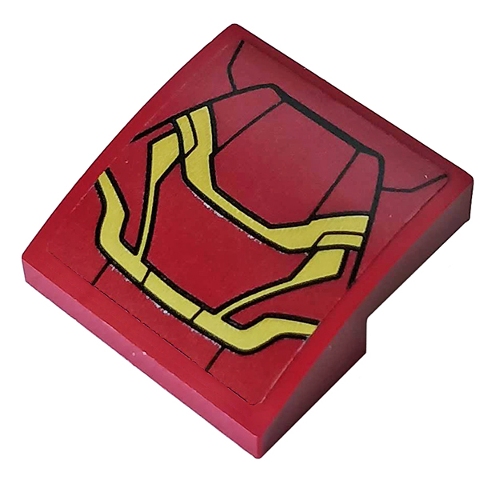 Lego Slope, Curved 2 x 2 x 2/3 with Dark Red and Gold Armor Plates Pattern (Sticker) - Set 76104 / Dark Red