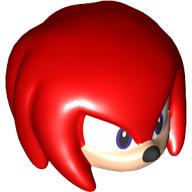 Lego Minifig Head Special, Knuckles with Light Nougat Face, White/Dark Purple Eyes, Gritted Teeth Print / Red