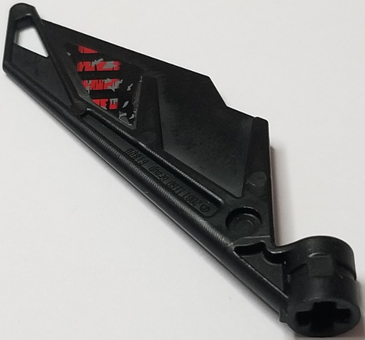 Lego Bionicle Wing Small / Tail with Axle Hole with Black and Red Striped Damaged Panel Plate Pattern (Sticker) - Set 5972 / Black