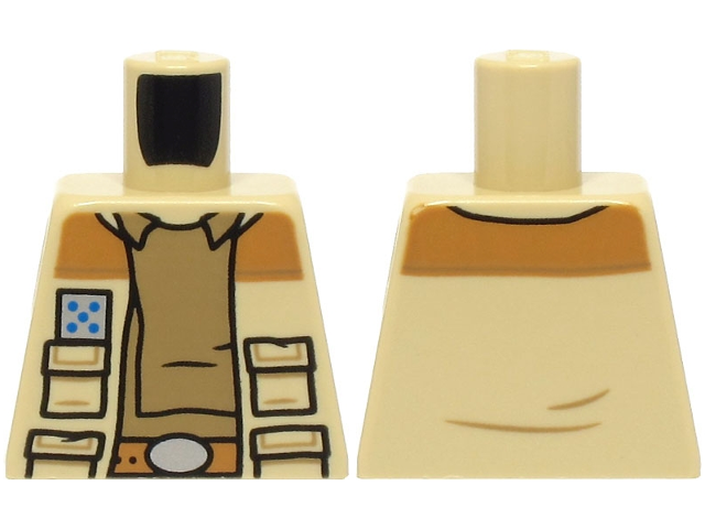 Lego Torso SW Jacket Open with Pockets, Dark Tan Shirt with Collar, Medium Nougat Belt, Large Rank Badge Pattern / Tan