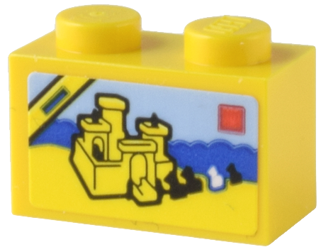 Lego Brick 1 x 2 with LEGO Set 375 / 6075 Castle Box Art Pattern (Sticker) - Set 80036 / Yellow