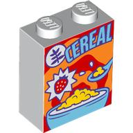 Lego Brick 1 x 2 x 2 with Cereal Box Print / White