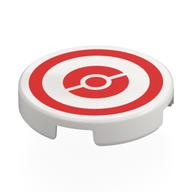 Lego Tile Round 2 x 2 with Red Pokeball Target Print / White