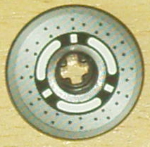 Lego Technic, Disk 3 x 3 with Disk Brake 3 Spokes, Black Dots on Gray Pattern (Sticker) - Set 8445 / Black