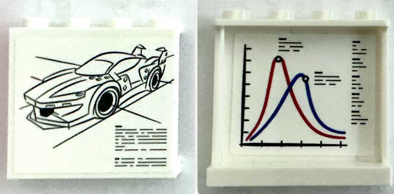 Lego Panel 1 x 4 x 3 with Side Supports - Hollow Studs with Black Ferrari FXX K Car Schematic on Outside and Blue and Red Performance Test Graph on Inside Pattern (Stickers) - Set 75882