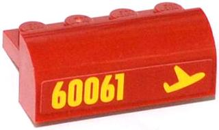 Lego Slope, Curved 2 x 4 x 1 1/3 with 4 Recessed Studs with Yellow '60061' and Airplane Pattern Model Right Side (Sticker) - Set 60061 / Red