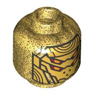 Lego Minifig Head Imperium Claw Droid, Gold Metal Plating, 4 Bright Light Orange Eyes print / Pearl Gold