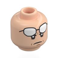 Lego Minifig Head Batman, White High Glasses (Cowl Eyes), Closed Mouth / Open Mouth / Light Nougat