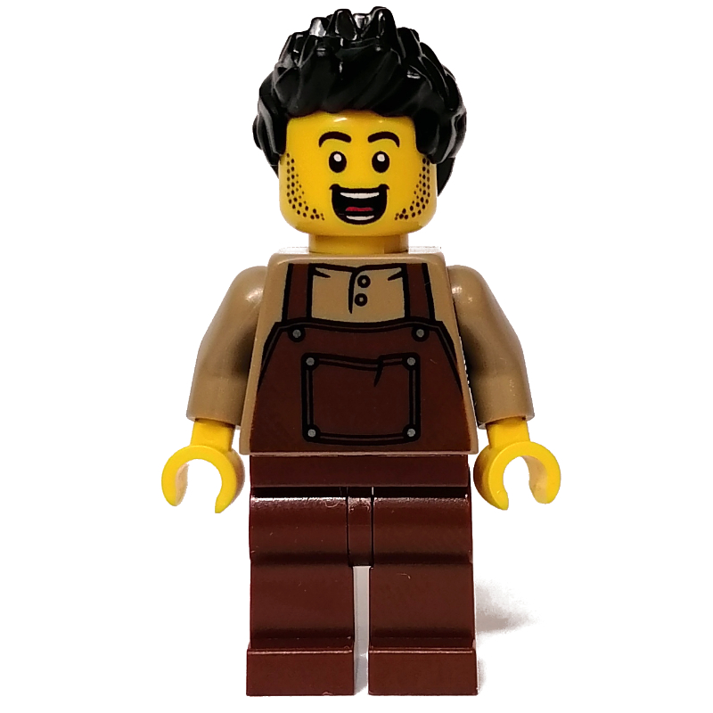 Lego Dark Tan Torso, Reddish Brown Apron, Black Hair