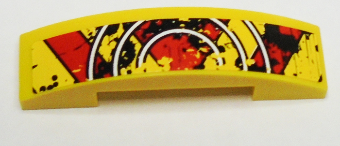 Lego Slope, Curved 4 x 1 x 2/3 Double with Yellow and Red Stripes and 3 White Half Circles Top Pattern (Sticker) - Set 9093