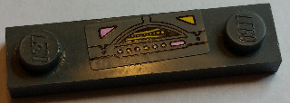Lego Plate, Modified 1 x 4 with 2 Studs without Groove with Control Panel with Bright Pink and Yellow Lights Pattern (Sticker) - Set 7930