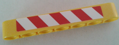 Lego Technic, Liftarm Thick 1 x 7 with Red and White Danger Stripes Pattern Model Left Side (Sticker) - Set 8053 / Yellow