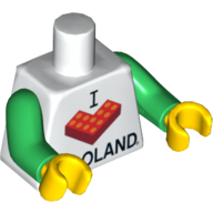 Lego Torso I 'L Brick' LEGOLAND Print, Yellow Arms and Hands / White