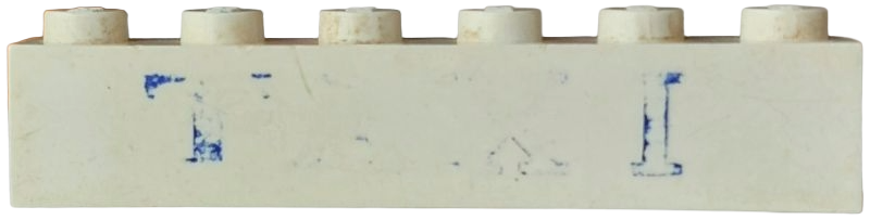Lego Brick 1 x 6 without Bottom Tubes with Cross Side Supports with Blue 'TAXI' Serif Bold Large Pattern / White