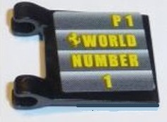 Lego Flag 2 x 2 Square with Flat Edge with Yellow 'P1 WORLD NUMBER 1' Pattern (Sticker) - Set 8168
