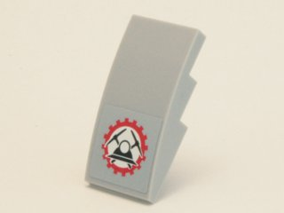 Lego Slope, Curved 4 x 2 with Miners Logo (Helmet with Crossed Pickaxes in Gear) Pattern (Sticker) - Set 4204