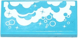 Lego Tile 2 x 4 with White Clouds, Bubbles and Stars Pattern (Sticker) - Set 41078 / Medium Azure