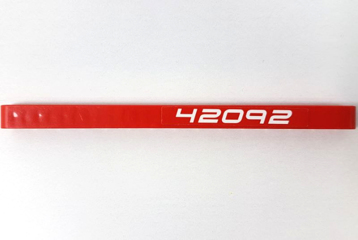 Lego Technic, Liftarm Thick 1 x 15 with White '42092' Pattern on Both Sides (Stickers) - Set 42092 / Red