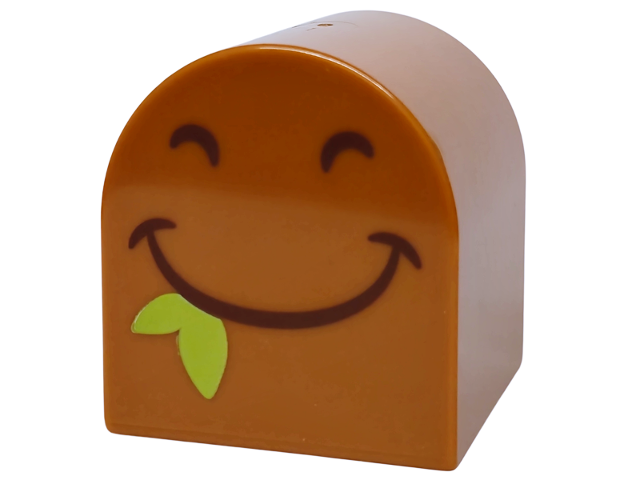 Lego Duplo, Brick 2 x 2 x 2 Slope Curved Double with Dark Brown Nostrils and Smiling Mouth with Lime Leaves Pattern
