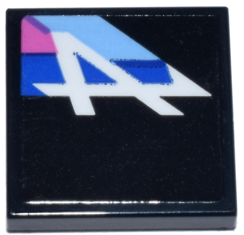 Lego Tile 2 x 2 with White, Blue, Bright Light Blue and Dark Pink Letter A Alpine Logo Pattern Model Right Side (Sticker) - Set 77248
