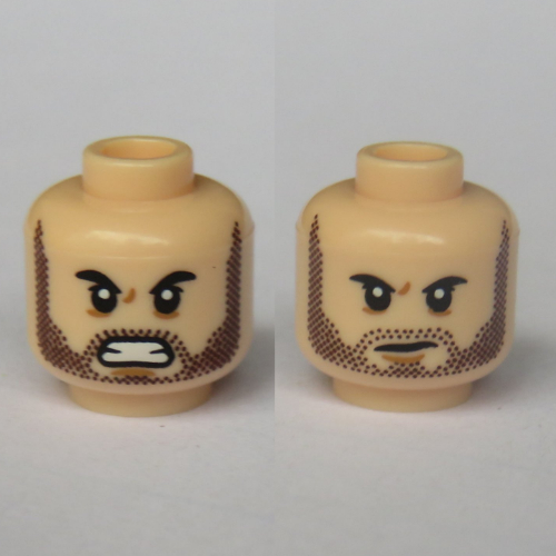 Lego Minifig Head Winter Soldier (Bucky), Dual Sided, Open Mouth, Dark Brown Stubble Beard [Hollow Stud] / Light Nougat