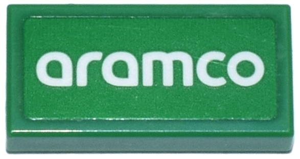 Lego Tile 1 x 2 with White 'aramco' Logo Pattern (Sticker) - Set 76925 / Green