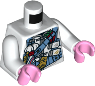 Lego Torso Chef Jacket with Medium Blue Utility Belts, Chili Peppers, Garlic, Salt and Pepper, Gold Pig Buckle Pattern / White Arms / Bright Pink Hands