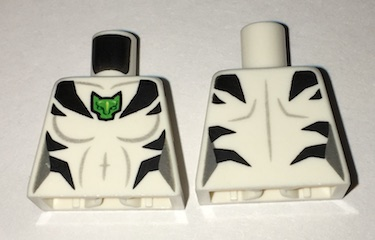 Lego Torso Female Outline with Green Cat Logo, Black Stripes, and Gray Contour Lines Front and Back Pattern / White