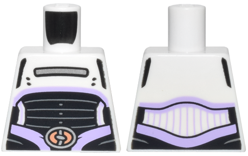 Lego Torso Cropped Top with Silver Bar and Lavender Trim over Black Robe with Light Bluish Gray Lines, Nougat Belt Buckle Pattern / White