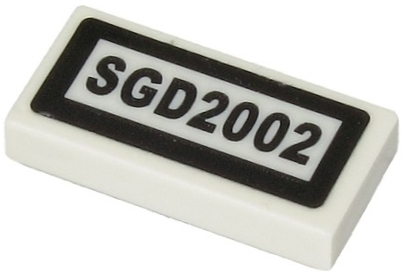 Lego Tile 1 x 2 with 'SGD2002' Pattern (Sticker) - Set 60265 / White
