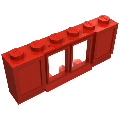 Lego Window 1 x 6 x 2 with Shutters (old type) with Extended Lip and Solid Studs, with Fixed Glass / Red