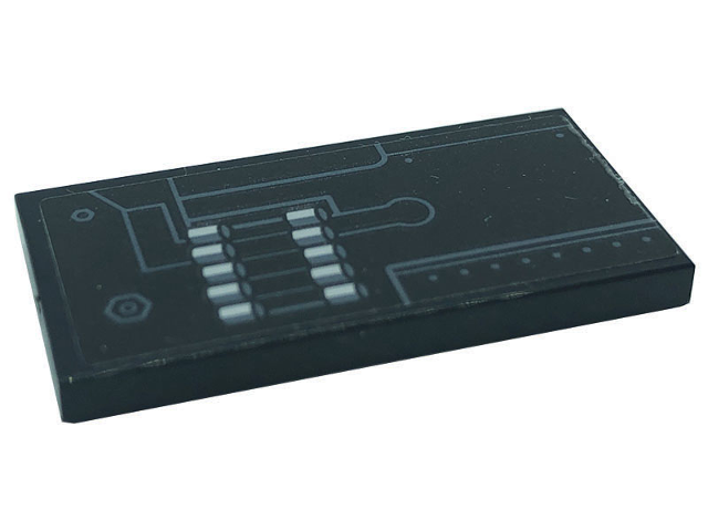 Lego Tile 2 x 4 with Dark Bluish Gray Lines and Silver Cylinders Pattern Model Left Side (Sticker) - Set 76139 / Black