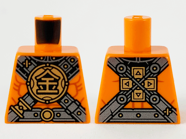 Lego Torso Pearl Dark Gray and Gold Belt and Crossbelt and Chinese Logogram '金' (Gold) Pattern / Orange