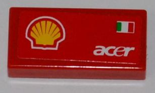 Lego Tile 1 x 2 with Shell Logo, Italian Flag and 'acer' Pattern Model Left Side (Sticker) - Set 8123