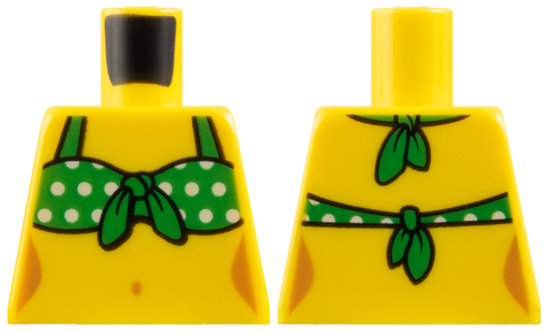 Lego Torso Female with Green Tied-On Bikini Top with White Dots Pattern / Yellow