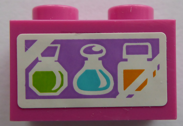 Lego Brick 1 x 2 with Lime, Medium Azure, and Orange Bottles Pattern (Sticker) - Set 41109