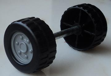 Lego Duplo Wheel Double Assembly with Tread and Metal Axle and Light Bluish Gray Classic Pattern / Black