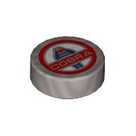 Lego Tile Round 1 x 1 with Red Cobra Badge Print / Flat Silver