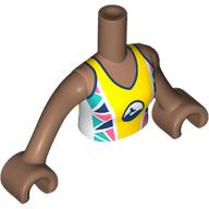 Lego Minidoll Torso Woman with White/Yellow Shirt, Dark Blue Whale print Medium Brown Arms and Hands / Medium Brown