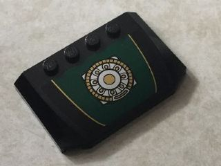 Lego Wedge 4 x 6 x 2/3 Triple Curved with Gold and Silver Ring Ornament on Dark Green Pattern (Sticker) - Set 76006