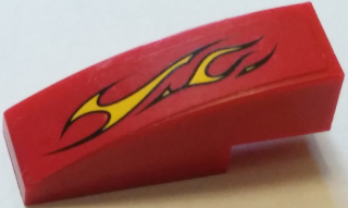 Lego Slope, Curved 3 x 1 with Flames on Red Background Pattern Model Right Side (Sticker) - Set 60027 / Red