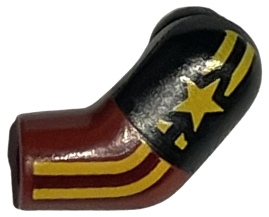 Lego Arm, Left with Black Short Sleeve, Bright Light Orange Star and Stripes Pattern / Dark Red