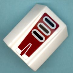Lego Slope, Curved 2 x 2 Lip with 3 Black/Silver Bars Pattern (Sticker) - Set 8102 / White